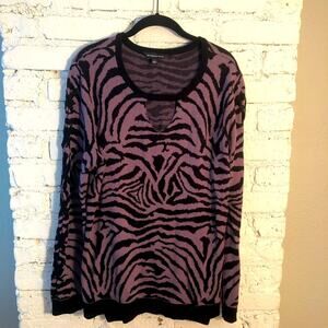 Rock & Republic Animal Print Lace Up Sleeve Keyhole Sweater